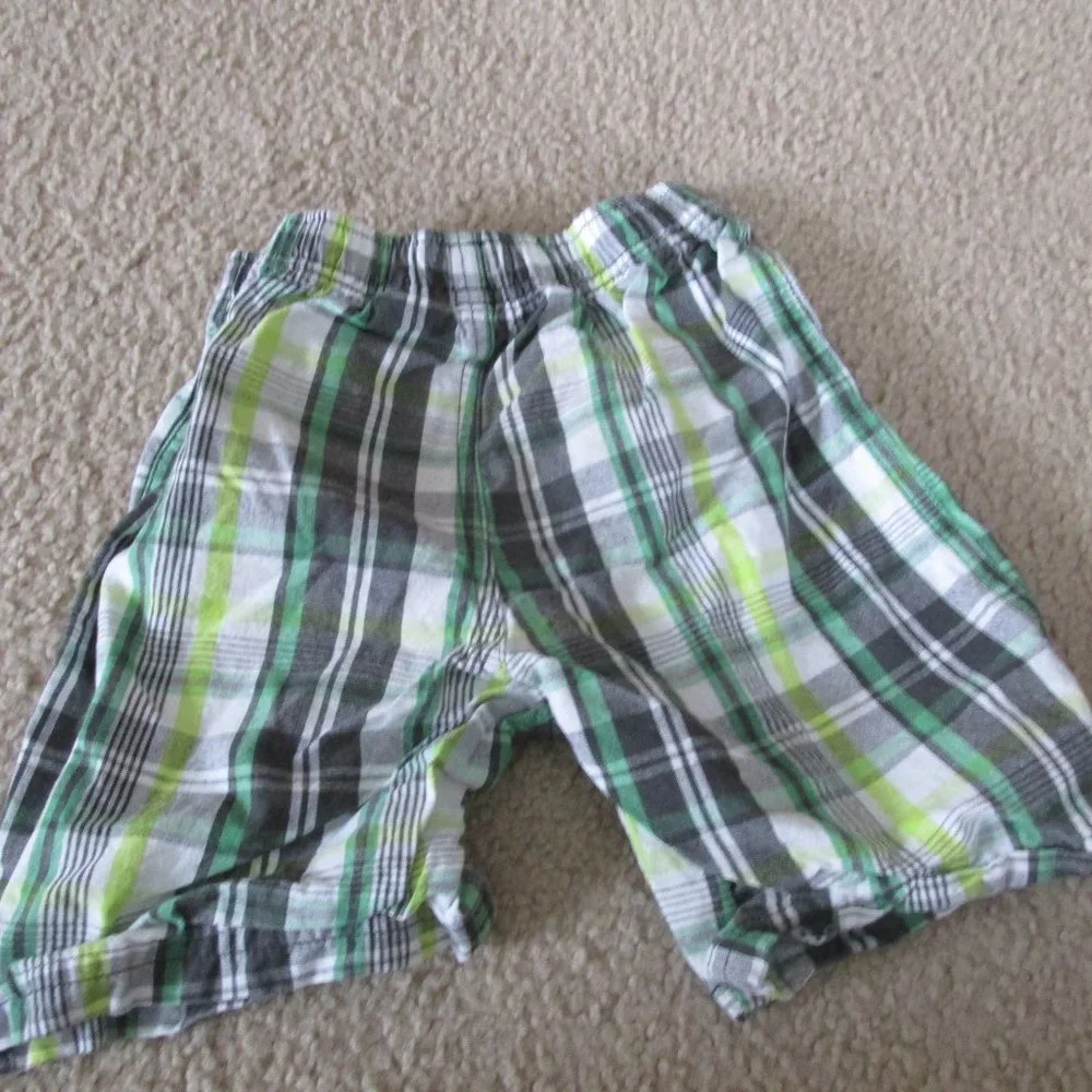 Peanut & Ollie Pull On Shorts Toddler Boys 3T Green White Stripe Elastic Bottoms
